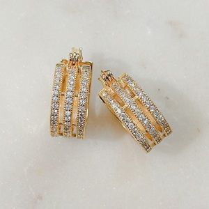CZ Triple Layered Small Hoop Earrings | 14k Gold Filled